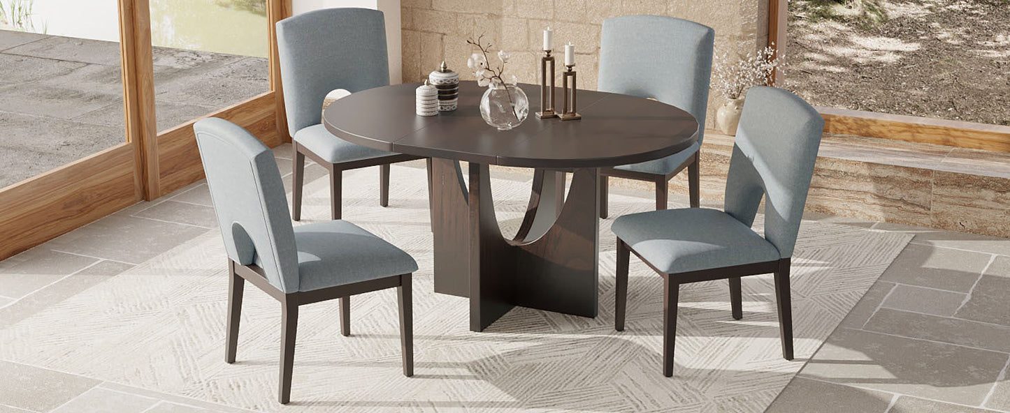 Modern 5-Piece Extendable Round Dining Table Set with 16.2inch Removable Leaf