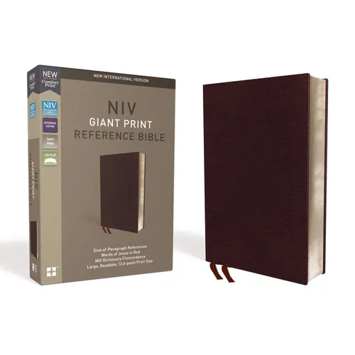 NIV, Reference Bible, Giant Print, Bonded Leather, Burgundy, Red Letter Edition, Comfort Print - Bonded Leather