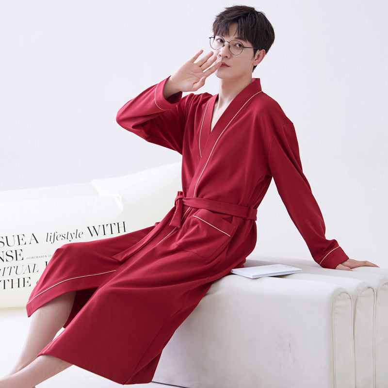 Long-sleeve Mens Home Wear Long And Thin Nightgown