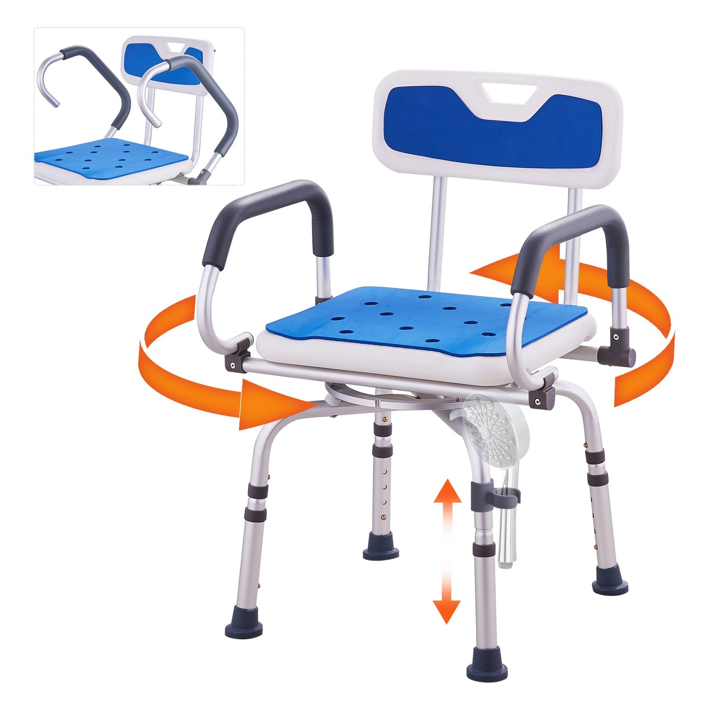 Shower Chair 360 Degree Swivel Aluminum 400 LB Pivoting Arms Adjustable