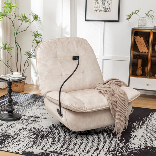 Ivory Gold-Stamped Velvet Recliner – Swivel Glider, 150° Recline & Detachable Phone Holder