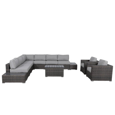 Outdoor Wicker Sofa Set 12pc Brown Aluminum Seats 8