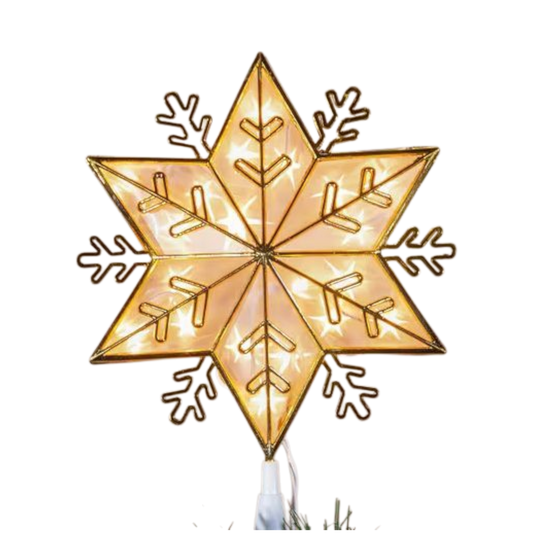 Lighted Snowflake 10" Tree Topper - Gold