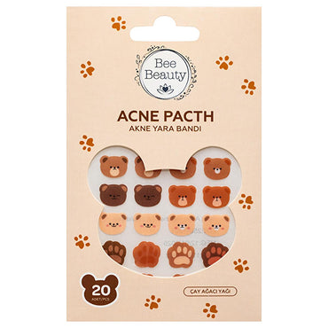 Bee Beauty Bear Design Acne Pimple Patch - 20 Count Hydrocolloid Bandage with Tea Tree Oil, Cooling & Non-Medicated, Acne Spot Treatment