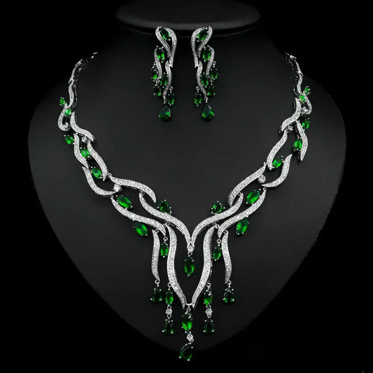 Emerald Green Crystal Jewelry Zircon Jewelry Set