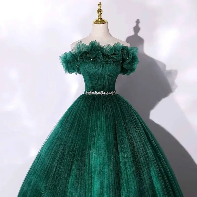Emerald Green Tulle Evening Dress Banquet Temperament
