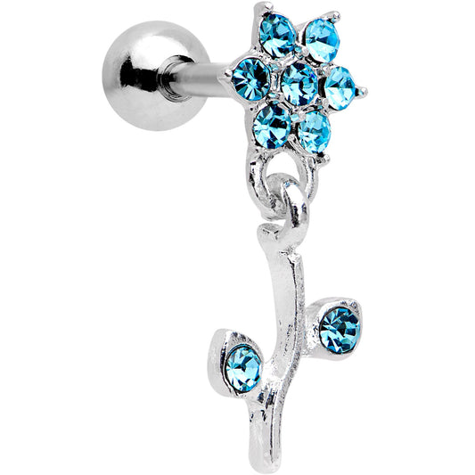 16G 1/4 Aqua Gem Flower Dangle Cartilage Tragus Earring