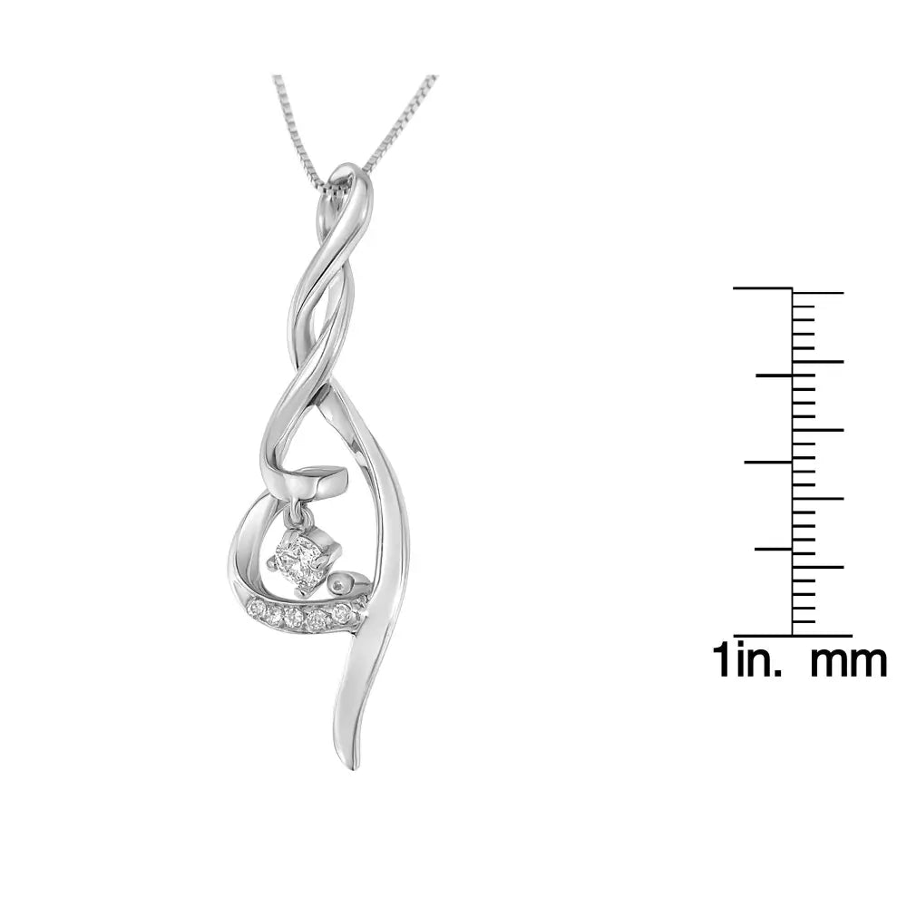 Diamond Swirl Solitaire Pendant in 10K White Gold 1/10 Cttw
