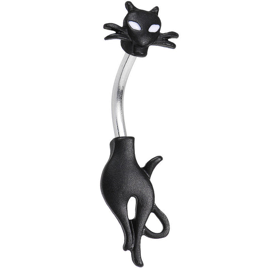 Clear Gem Sleek Black Cat Double Mount Belly Ring