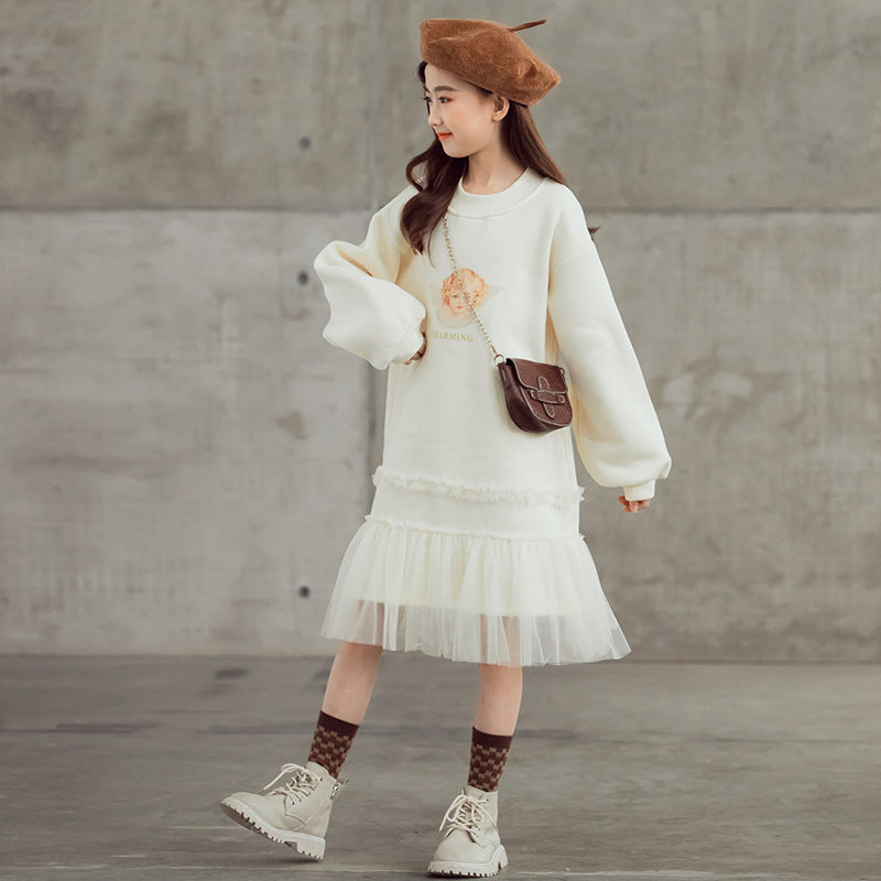 Sweet Performance Dress For Big Girl In Western-style Net Gauze Long Skirt