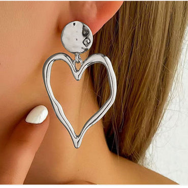 Women Fashion Geometric Heart Circle Drop Earrings Studs, Minimalist High End Daily Versatile Ear Ornaments