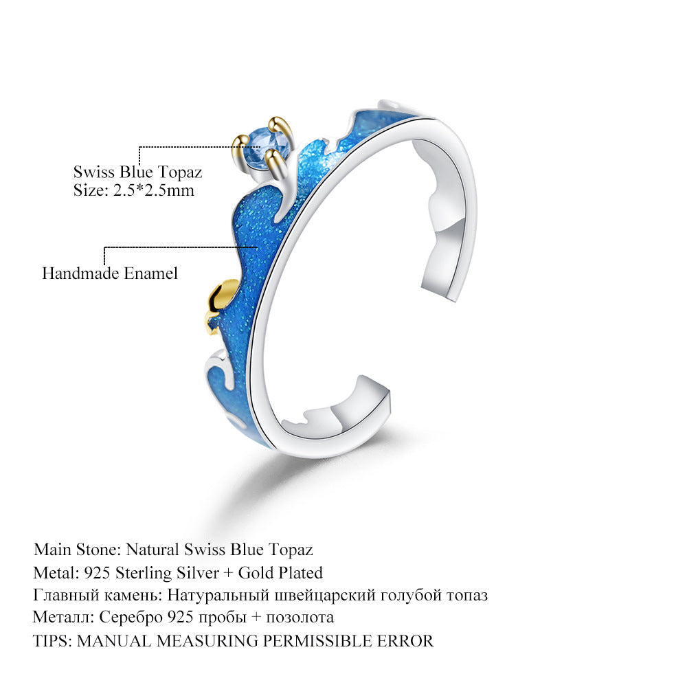 925 Silver Ring Inlaid With Swiss Blue Topaz Exuding Elegance And Sophistication