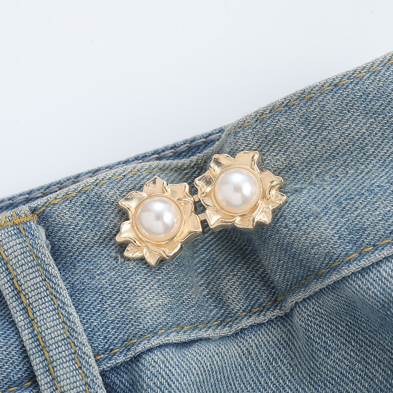 Pearl five-petal flower waist buckle-copper-alloy-1 pair