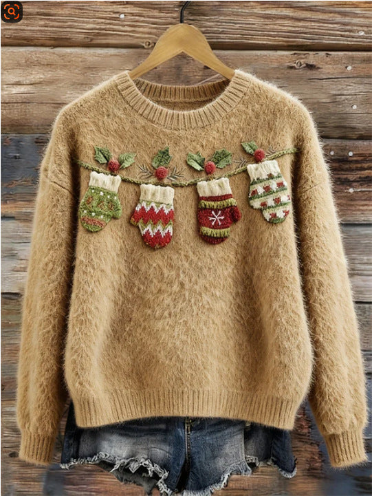 Digital-print Christmas Womens Flannel Crewneck Hoodie