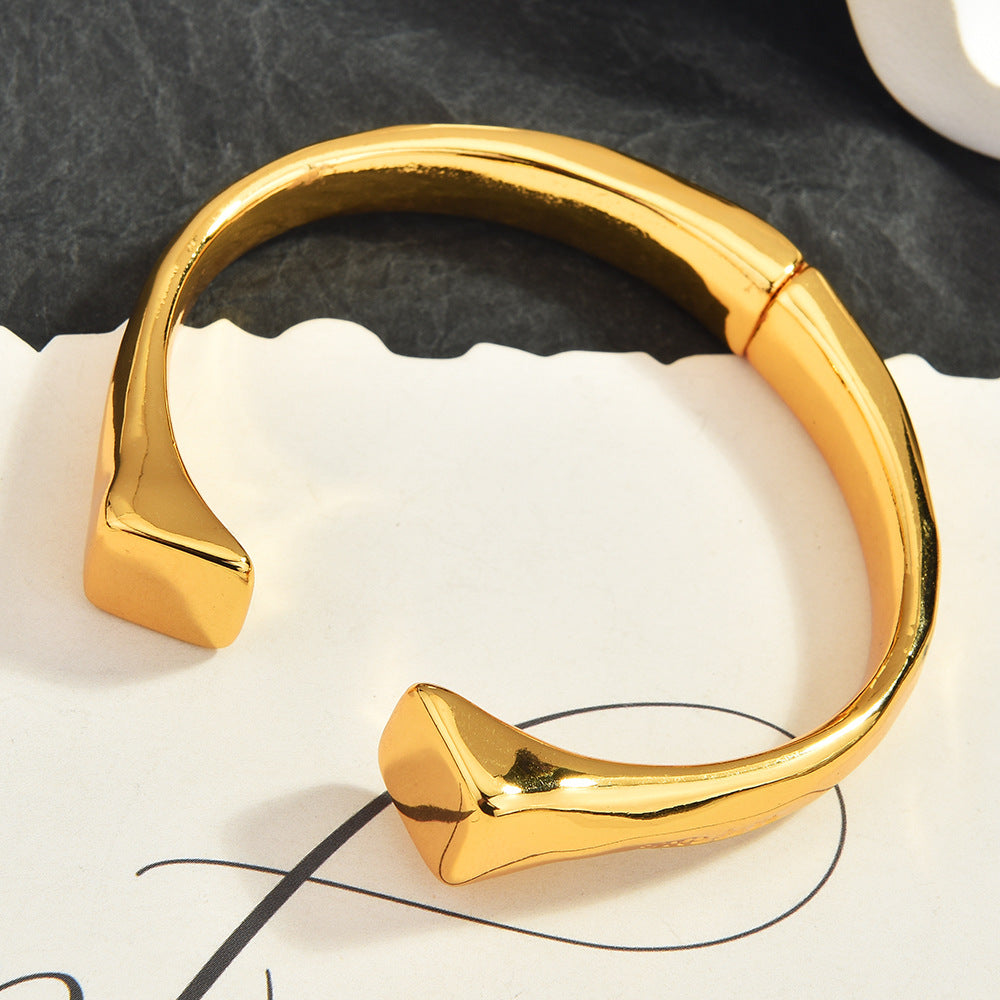Asymmetrical Square End Open Cuff Bangle, 18K Gold Plated Minimal Sculptural Bracelet, Quiet Luxury European Spanish Women Jewelry