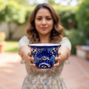 Talavera Flower Pot | Handmade Blue & White Mexican Ceramic