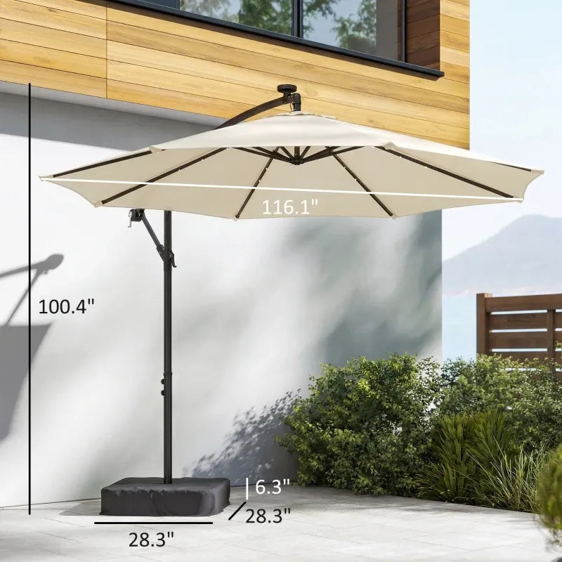 Cantilever Patio Umbrella 9.7ft Solar LED UPF 30