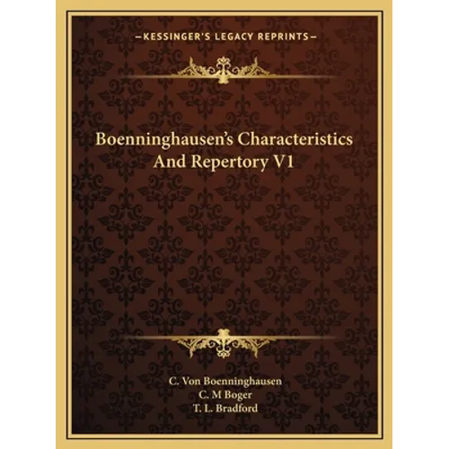 Boenninghausen's Characteristics and Repertory V1 - Paperback