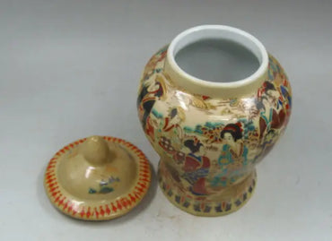 Old Hand‑Painted Porcelain Dowager Jar – Asian Home Decor Storage Pot