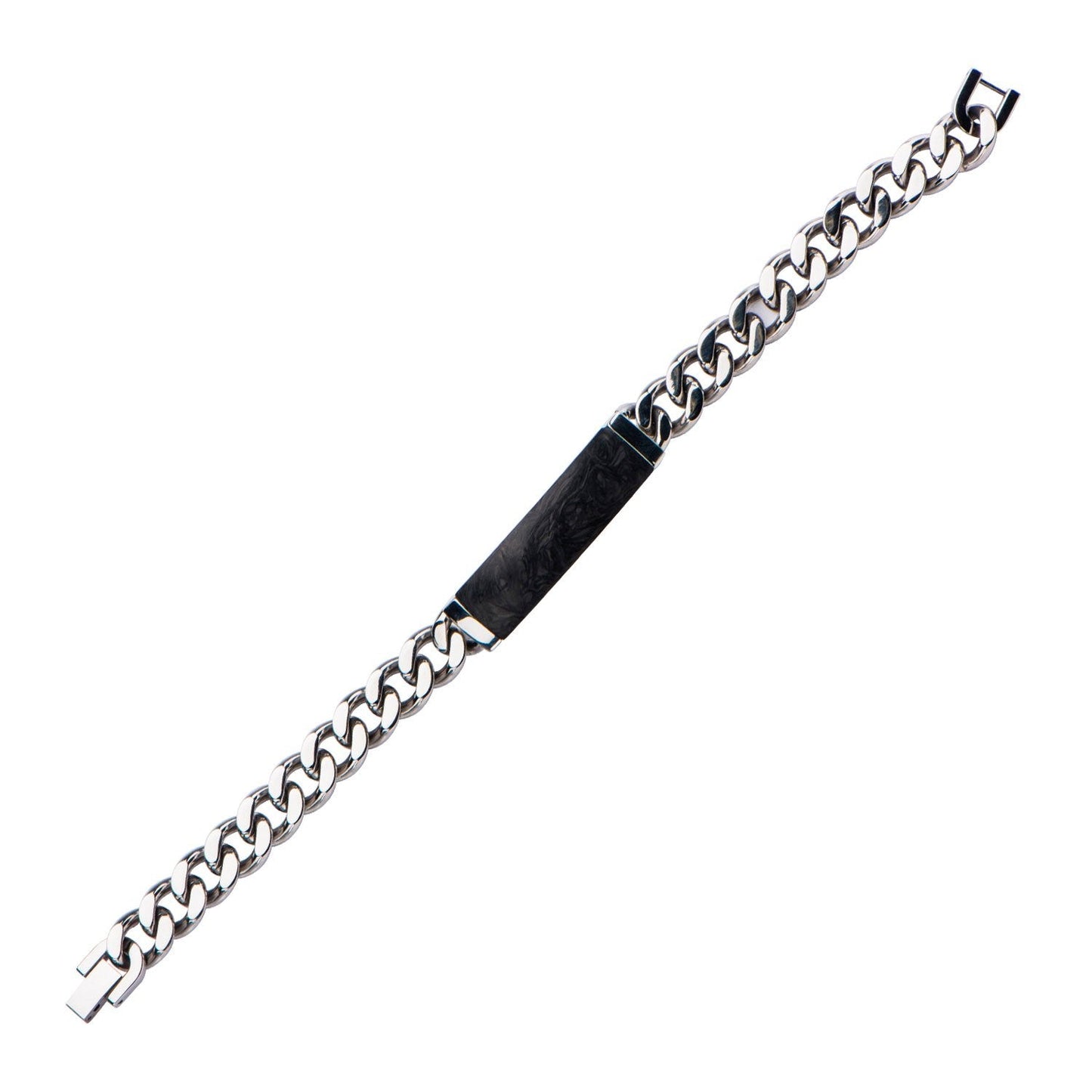 Mens Stainless Steel and Solid Carbon Graphite ID Curb Chain Bracelet