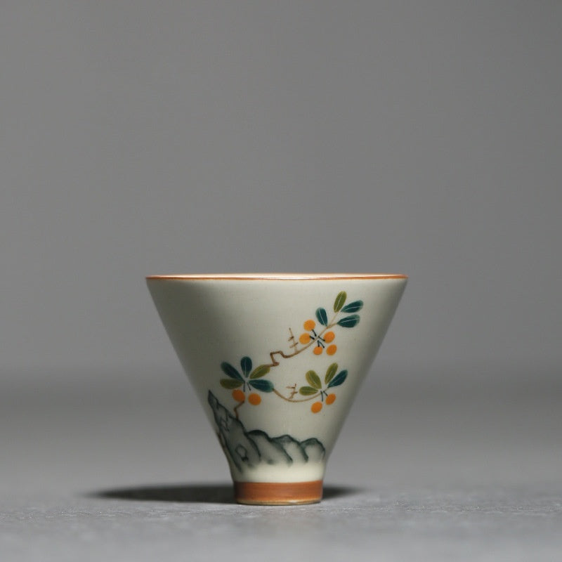 Ceramic Hand Painted Bamboo Hat-Shaped Small Teacup