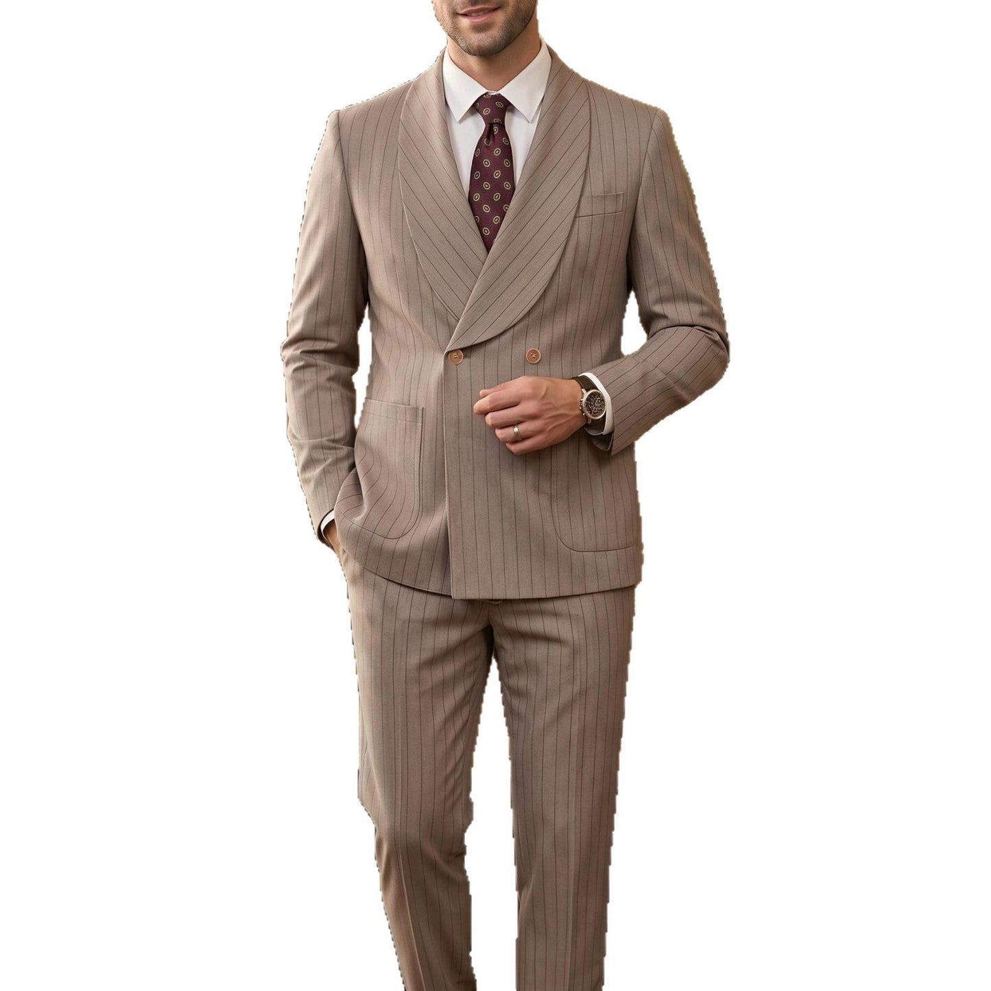 Mens Business Gentleman Formal Double-Breasted Suit Set