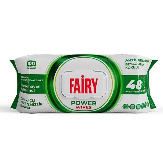 Fairy Power White Soap Surface Cleaning Wipes - 100 Count | Disposable Antibacterial Household Cleaning Wipes for Kitchen & Bathroom