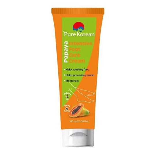 Pure Korean: Papaya Foot Cream - Intense Moisturizing, Cracked Heel Repair & Dry Feet Treatment | Shea Butter & Jojoba Oil