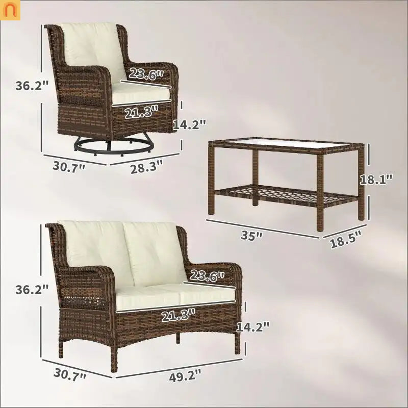 Outdoor Patio Wicker Set 4-Piece Loveseat Swivel Chairs