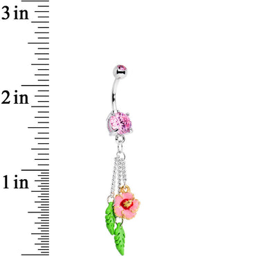 Pink Gem Pretty Pink Garden Rose Flower Dangle Belly Ring