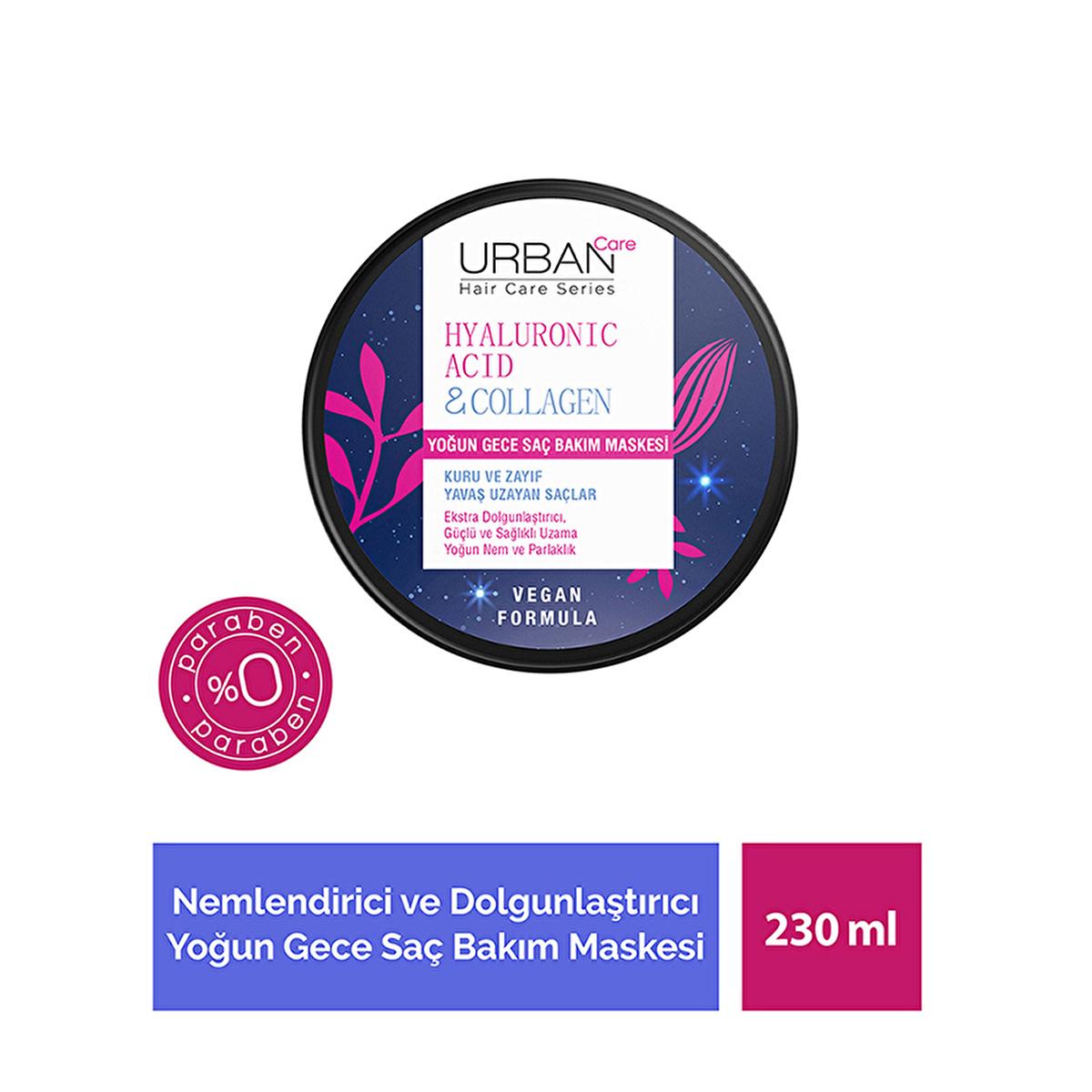 Urban Care Hyaluronic Acid & Collagen Intensive Overnight Hair Mask - Vegan, Paraben-Free Overnight Hair Mask with Hyaluronic Acid & Collagen