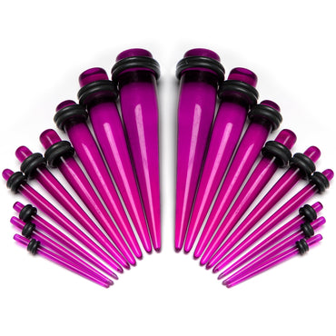 14 to 00G Fuchsia Acrylic Straight Taper Set 18 Piece Stretching Kit