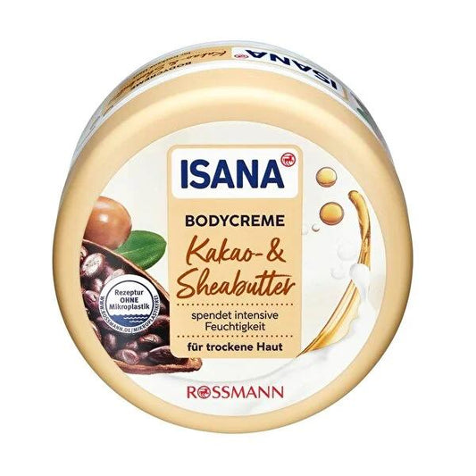 Isana Moisturizing Body Cream with Shea Butter and Cocoa Oil - Vegan, Hydrating, and Nourishing for Dry Skin