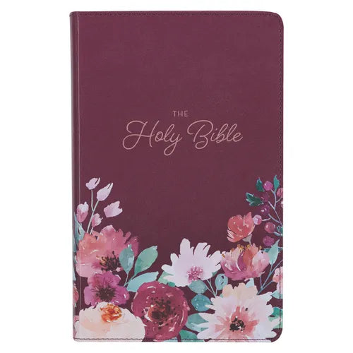 KJV Holy Bible, Giant Print Standard Size Faux Leather Red Letter Edition - Thumb Index & Ribbon Marker, King James Version, Printed Purple Floral - Leather