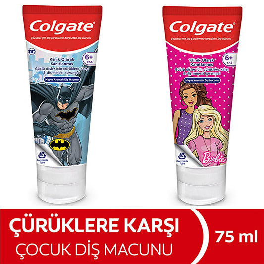 Colgate Kids Barbie & Batman Fluoride Toothpaste - Cavity Protection for Children 6+, Gentle Oral Hygiene