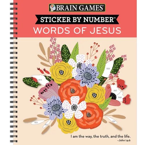 Brain Games - Sticker by Number: Words of Jesus (28 Images to Sticker) - Spiral