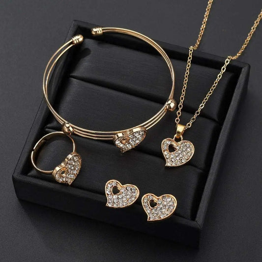Gold Rhinestone Heart Love Jewelry Set