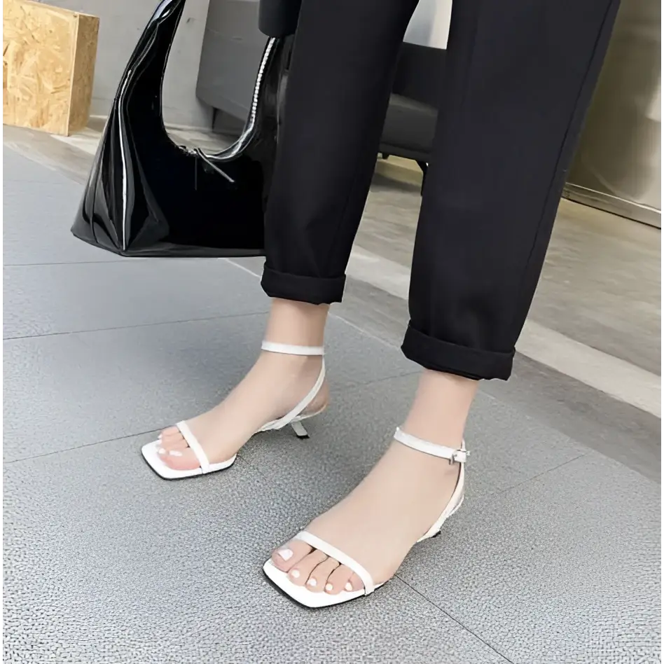 Green Minimalist Square Toe Block Heel Sandals