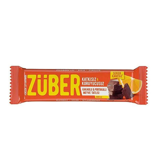 Zuber Cocoa & Orange Flavored Fruit Bar - Natural, Gluten-Free, Vegan Snack - 40g