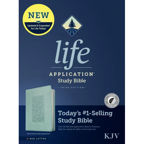 KJV Life Application Study Bible, Third Edition (Leatherlike, Floral Frame Teal, Indexed, Red Letter) - Imitation Leather