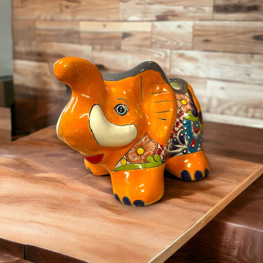 Hand-Painted Talavera Elephant Flower Pot | Colorful Talavera Planter