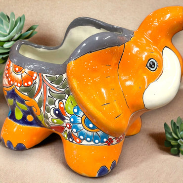 Hand-Painted Talavera Elephant Flower Pot | Colorful Talavera Planter