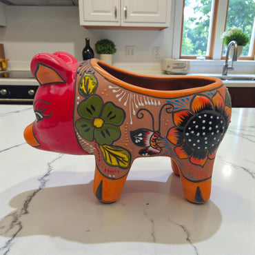 Handmade Talavera Pig Planter | Mexican Terracotta Art