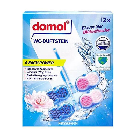 Domol Toilet Bowl Cleaner Block - Blue Water Cleaning, Limescale Prevention & Odor Eliminator - Long-Lasting Fresh Scent & Automatic Hygiene