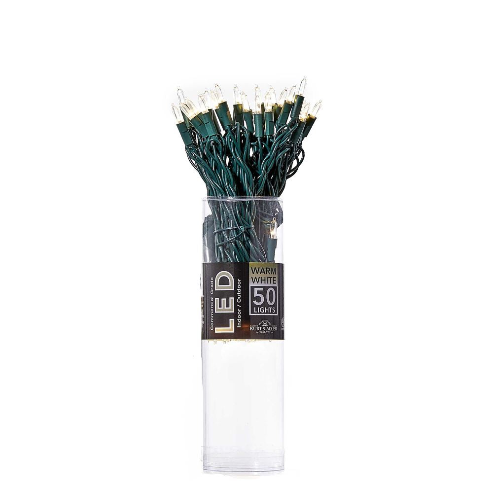 50-Light Warm White Miniature Clear LED String Light Set With Green Wire