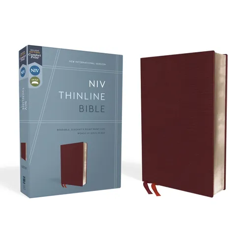 NIV, Thinline Bible, Bonded Leather, Burgundy, Red Letter Edition - Bonded Leather
