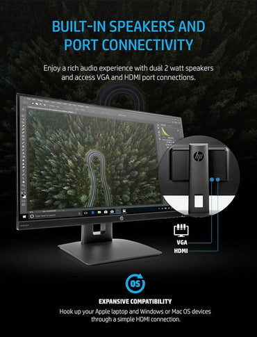 HP 23.8” VH240a IPS FHD LED Monitor HDMI VGA Speakers (Refurbished)