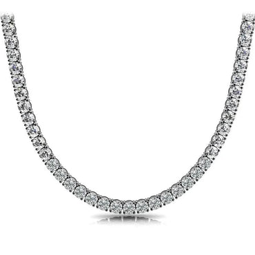 Huge 23 Ct TW Round Cut Natural Diamond Tennis Necklace 14K White Gold 18"