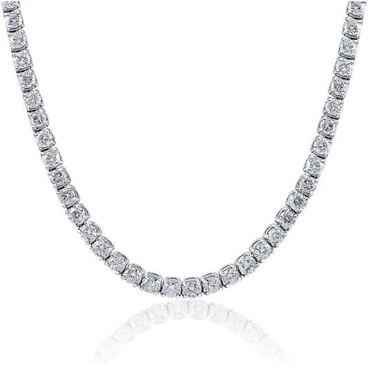 Huge 23 Ct TW Round Cut Natural Diamond Tennis Necklace 14K White Gold 18"