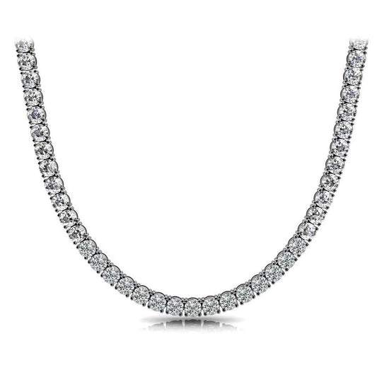 Huge 23 Ct TW Round Cut Natural Diamond Tennis Necklace 14K White Gold 18"